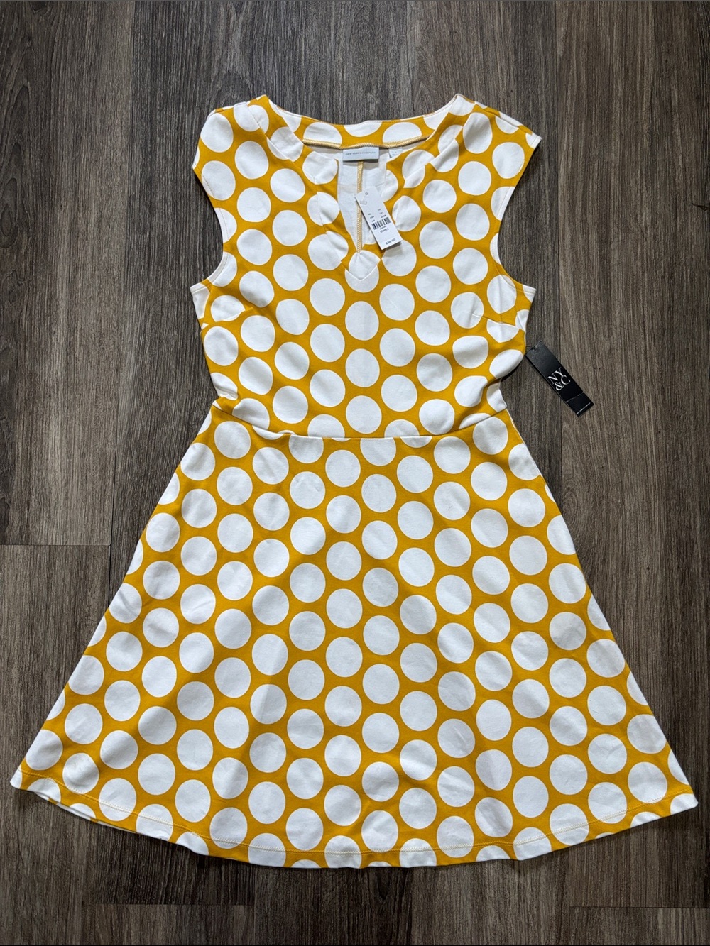 New York & Company Yellow and White Polka Dot Sleeveless Fit-and-Flare Dress